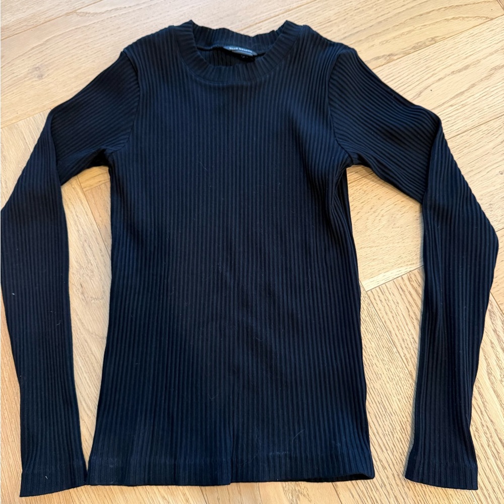 Club Monaco Black Ribbed Long Sleeve Tee
